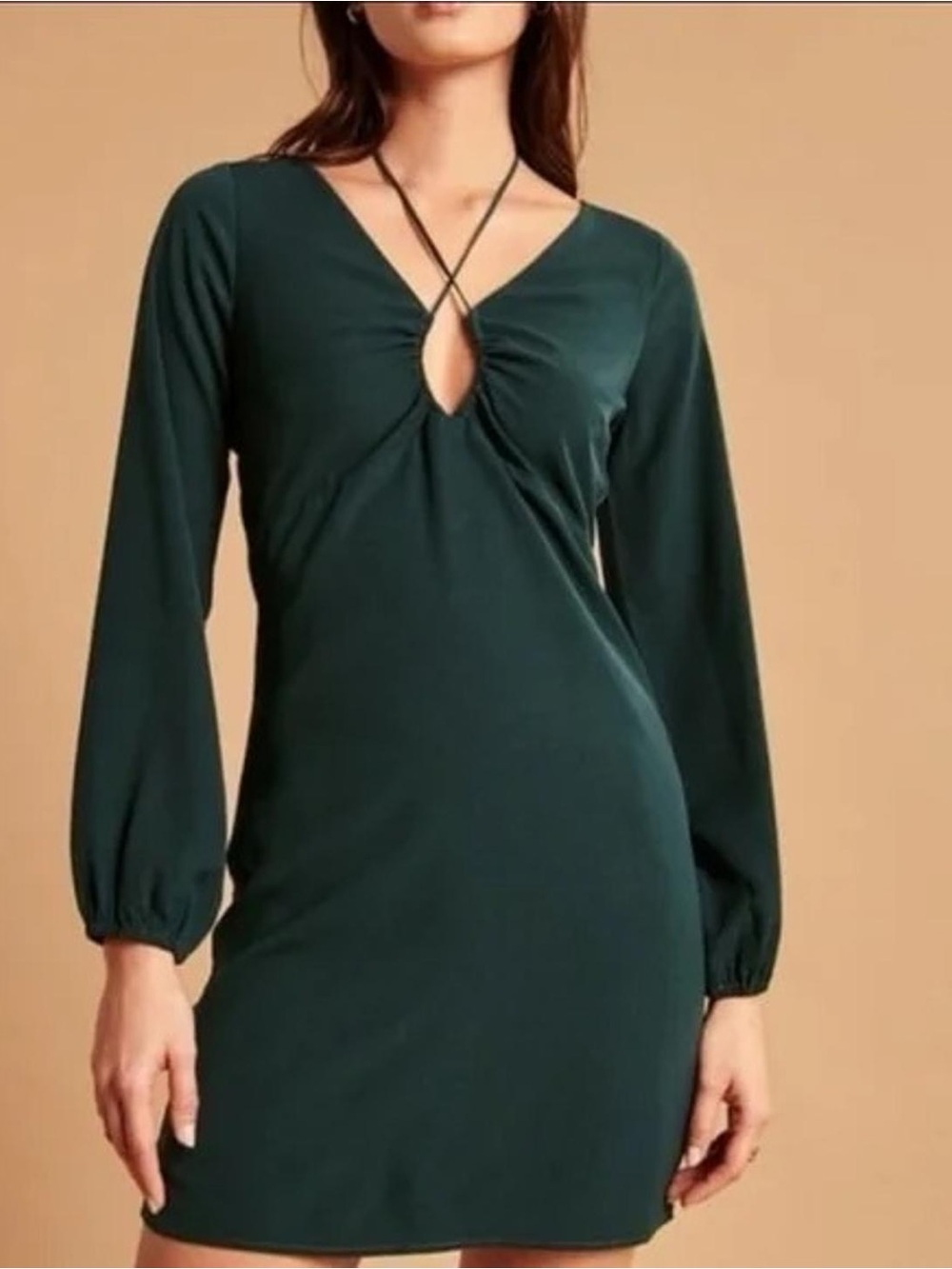 Abercrombie & Fitch Key Hole Front Long Sleeve Mini Dress Emerald Green MP